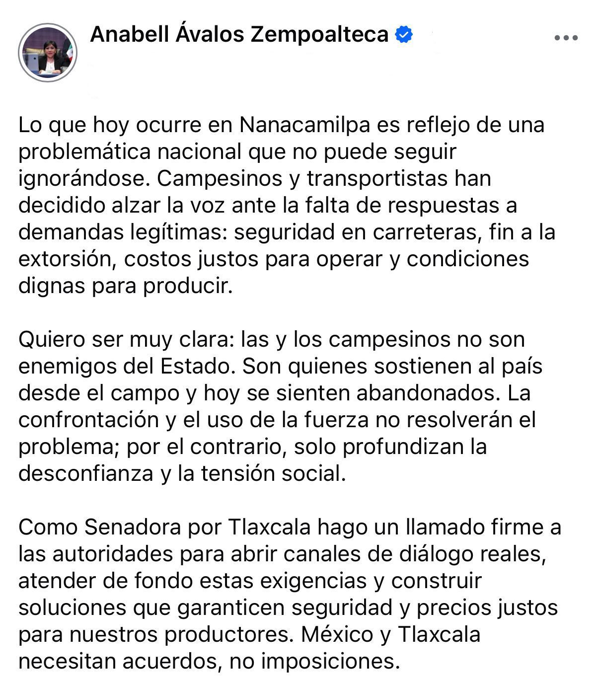 Protesta en Nanacamilpa evidencia abandono al campo y crisis de diálogo: Anabell Ávalos